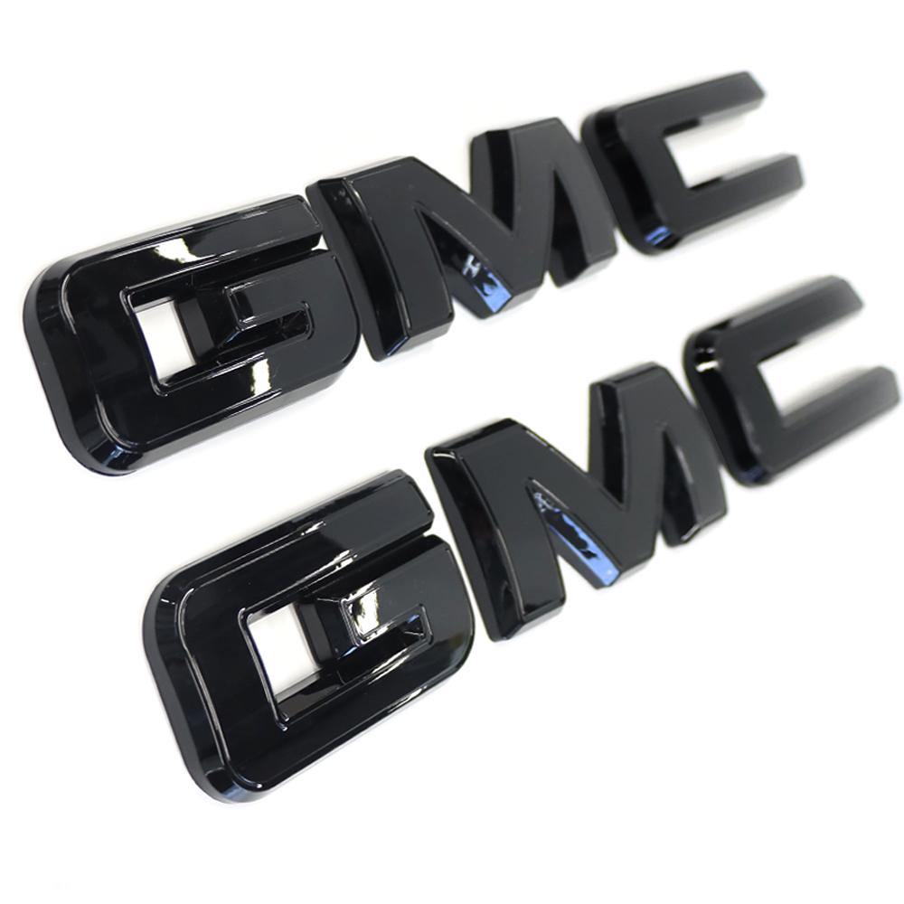 2Pcs 2019-2025 Sierra 1500 2500HD 3500HD Plastic Front Rear Overlay Emblem Gloss Black GMC