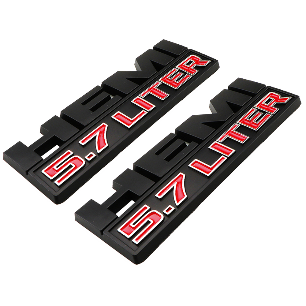 2PCS HEMI 5.7 LITER Black Red 3D Sticker Side Fender Emblems Badges For RAM 1500