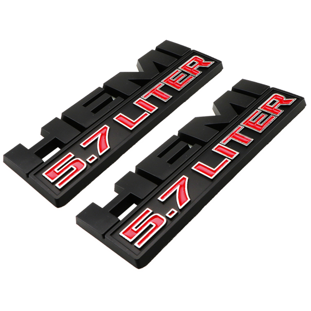 2PCS HEMI 5.7 LITER Black Red 3D Sticker Side Fender Emblems Badges For RAM 1500