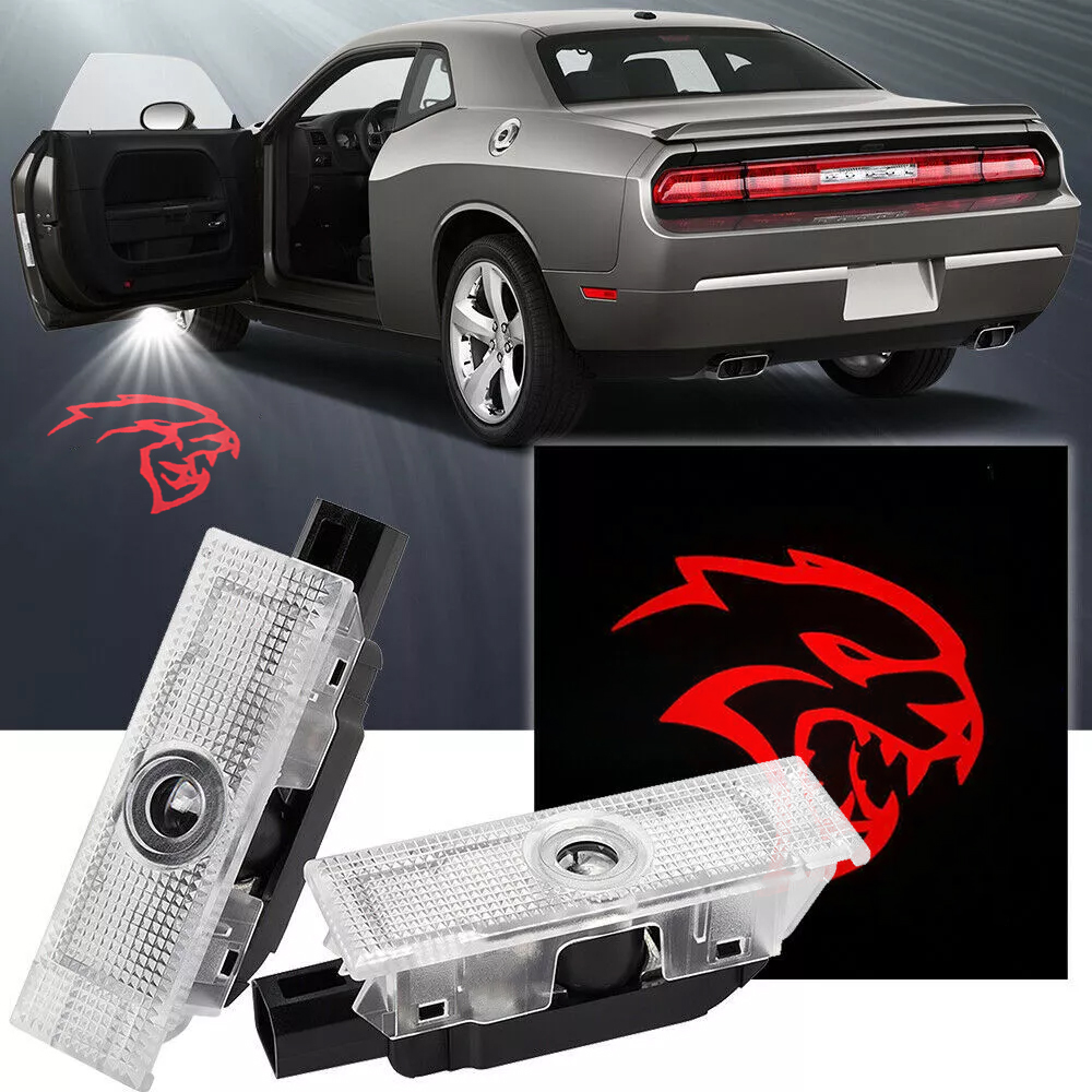 2pcs For 2008-2023 Challenger Hellcat HD Car LED Door Courtesy Puddle projector Light Red Dodge 