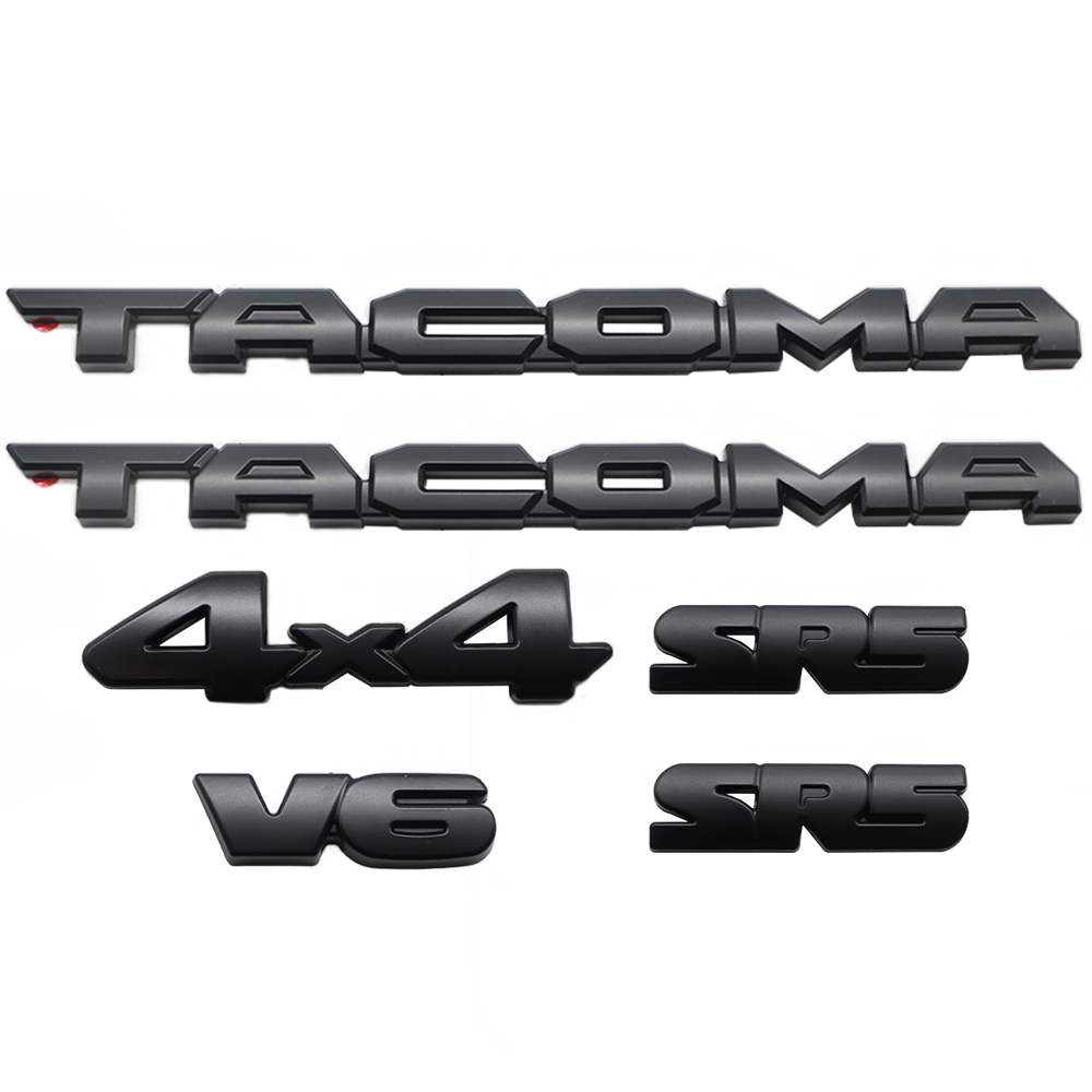 4PCS 2016-2023 Tacoma Emblem Overlay 3D Badge Letters Kit SR5 V6 4x4 Matte Blackout Toyota