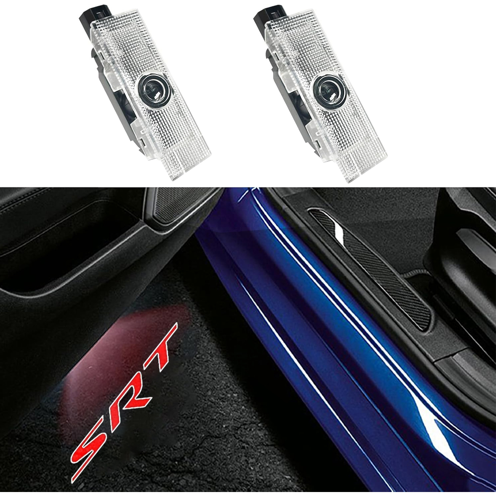 2PCS Challenger SRT 2008-2023 Quartz Glass Never Fade Ghost LED Door Step Courtesy Shadow Lights Red Dodge