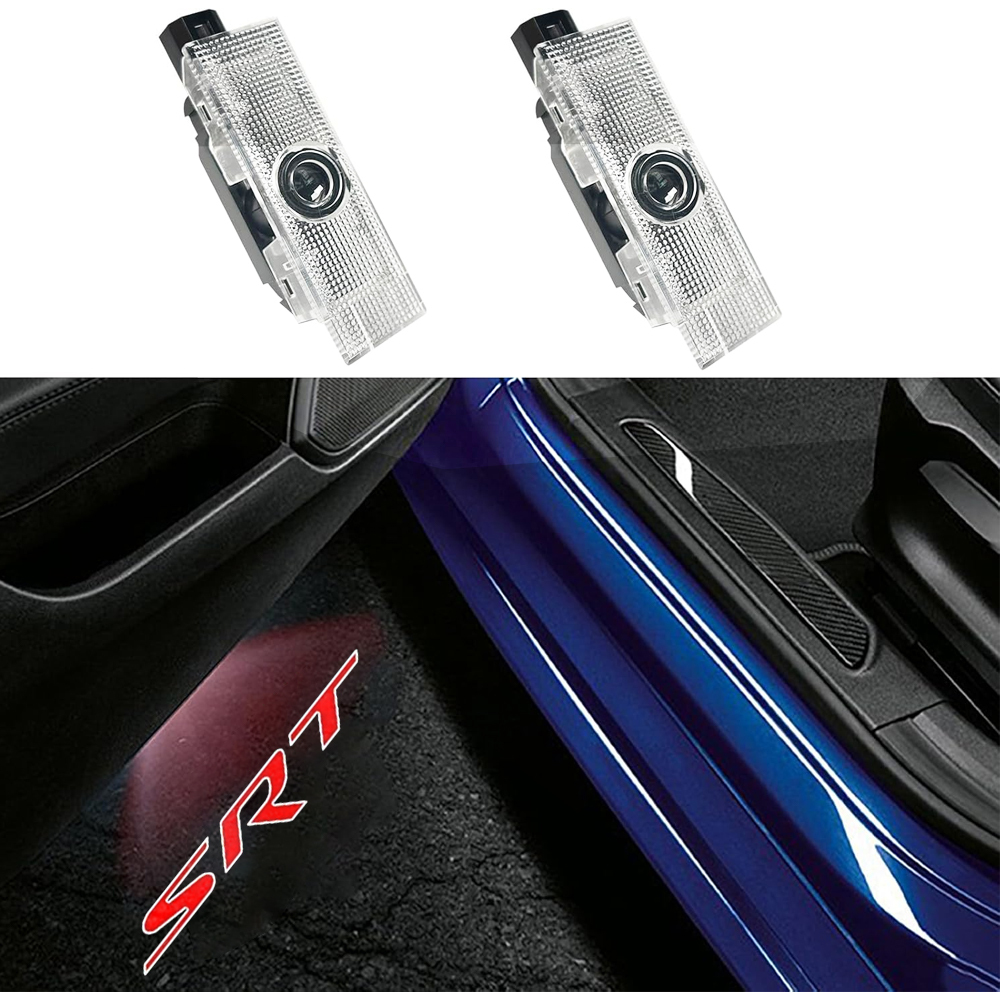 2PCS Challenger SRT 2008-2023 Quartz Glass Never Fade Ghost LED Door Step Courtesy Shadow Lights Red Dodge