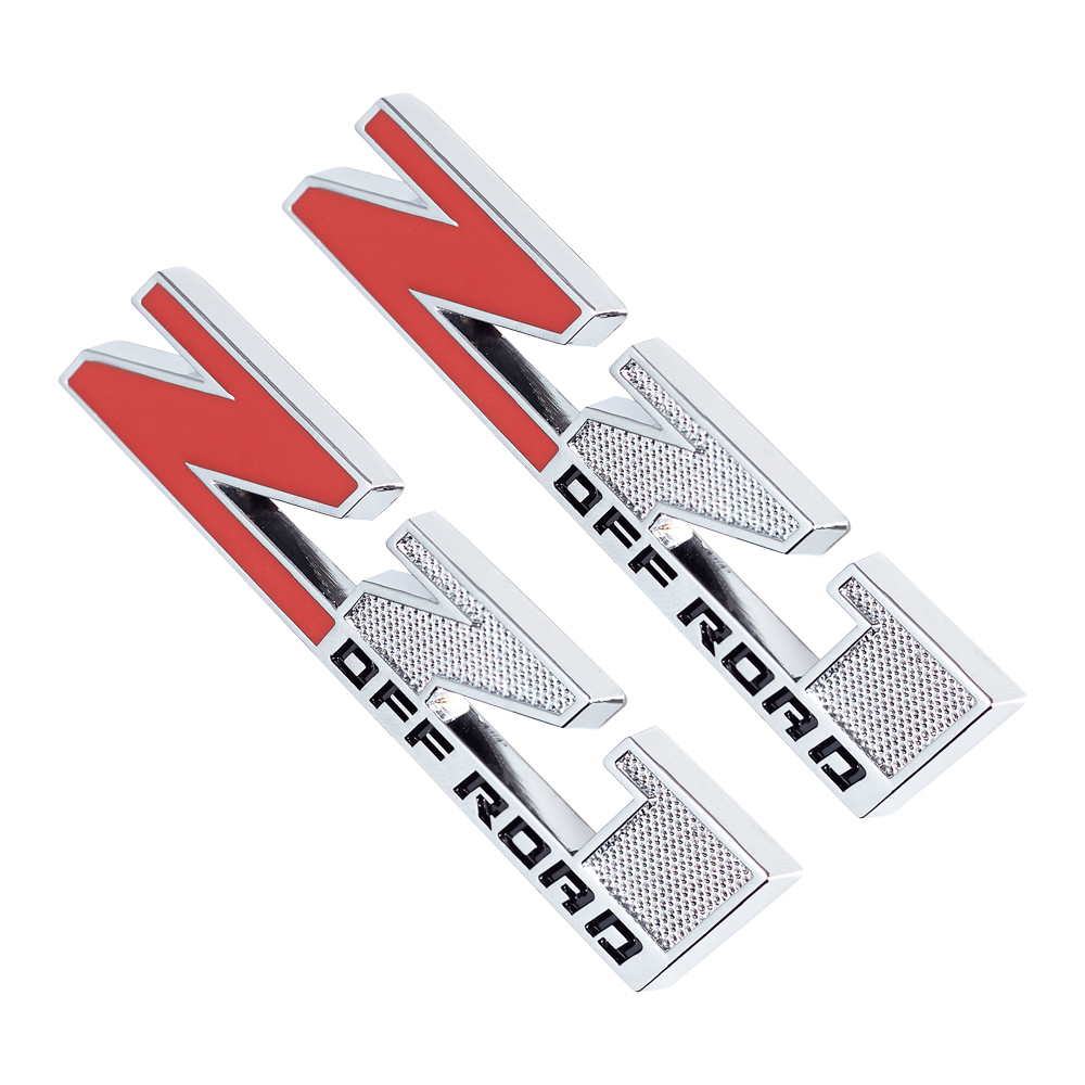 2PCS Silverado Suburban Tahoe Zinc Alloy Z71 Off Road Front Door Side Badge Chrome Red Chevrolet