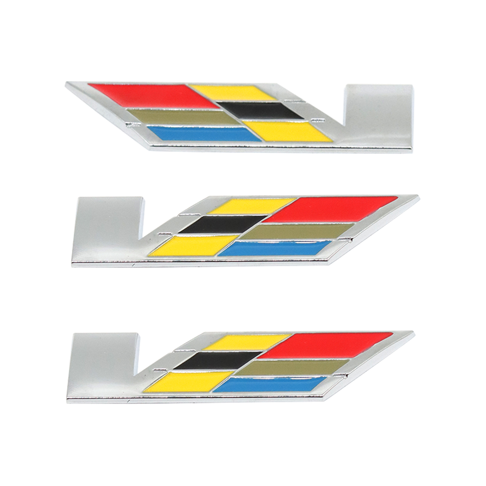 3PCS Escalade CT4 XT6 XTS Metal Alloy Rear Trunk Fender V Badge Chrome Cadillac