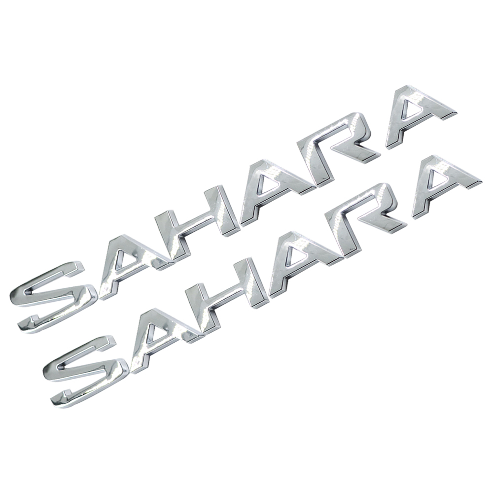 2Pcs Wrangler ABS Plastic SAHARA Side Door 3D Letter Gloss Silver Jeep 68333673AA