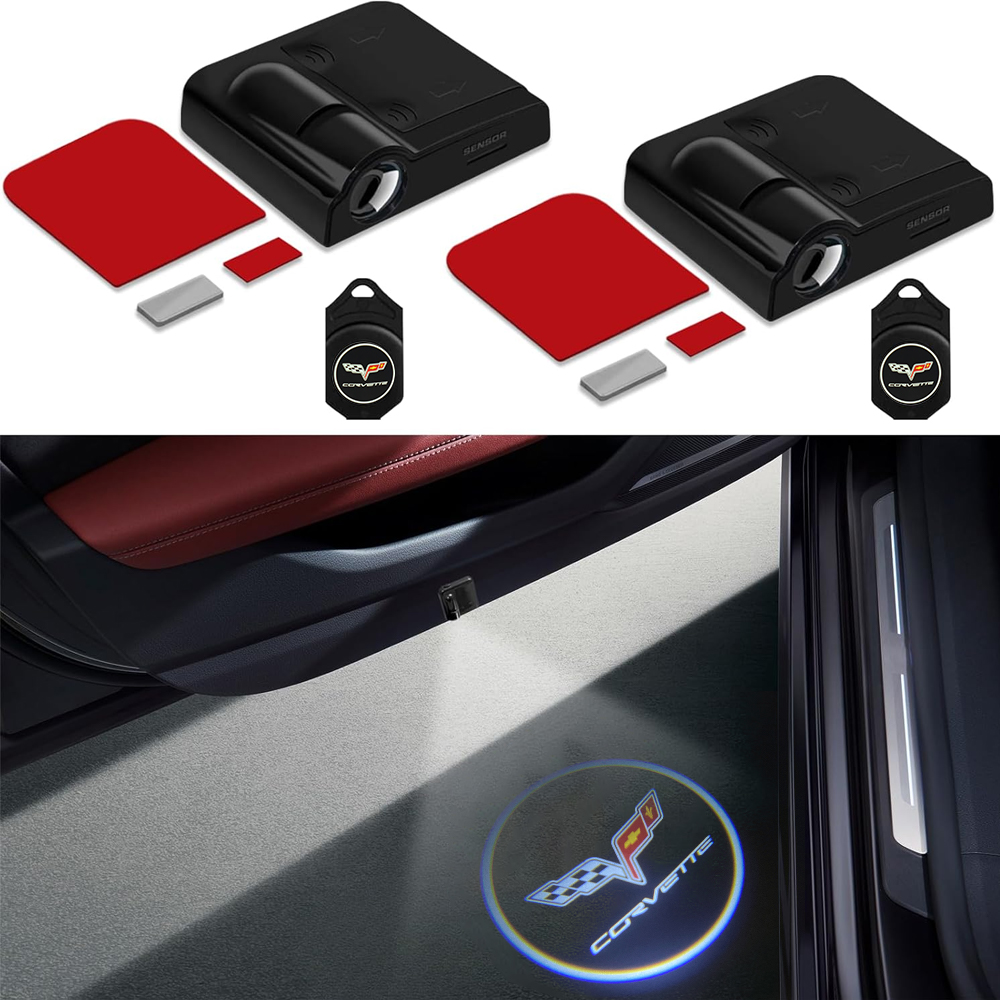 2PCS Corvette C6 3D Ghost Shadow Projector LED Light Courtesy Door Step Chevrolet