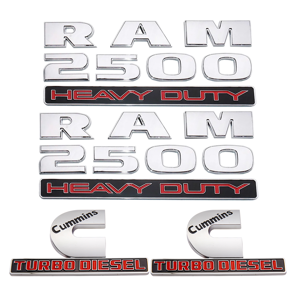 5Pcs 2013-2018 RAM 2500 Heavy Duty Cummins Turbo Diesel Letter Set ABS Chrome Silver Red Dodge