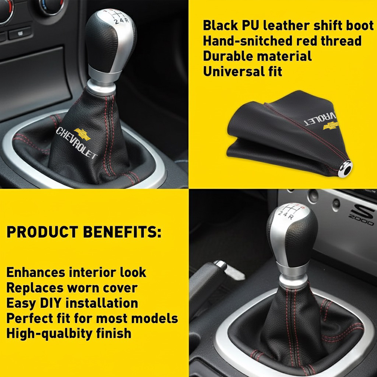 1Pc Universal Chevrolet PVC Leather Shift Knob Shifter Boot Cover Black Chevy