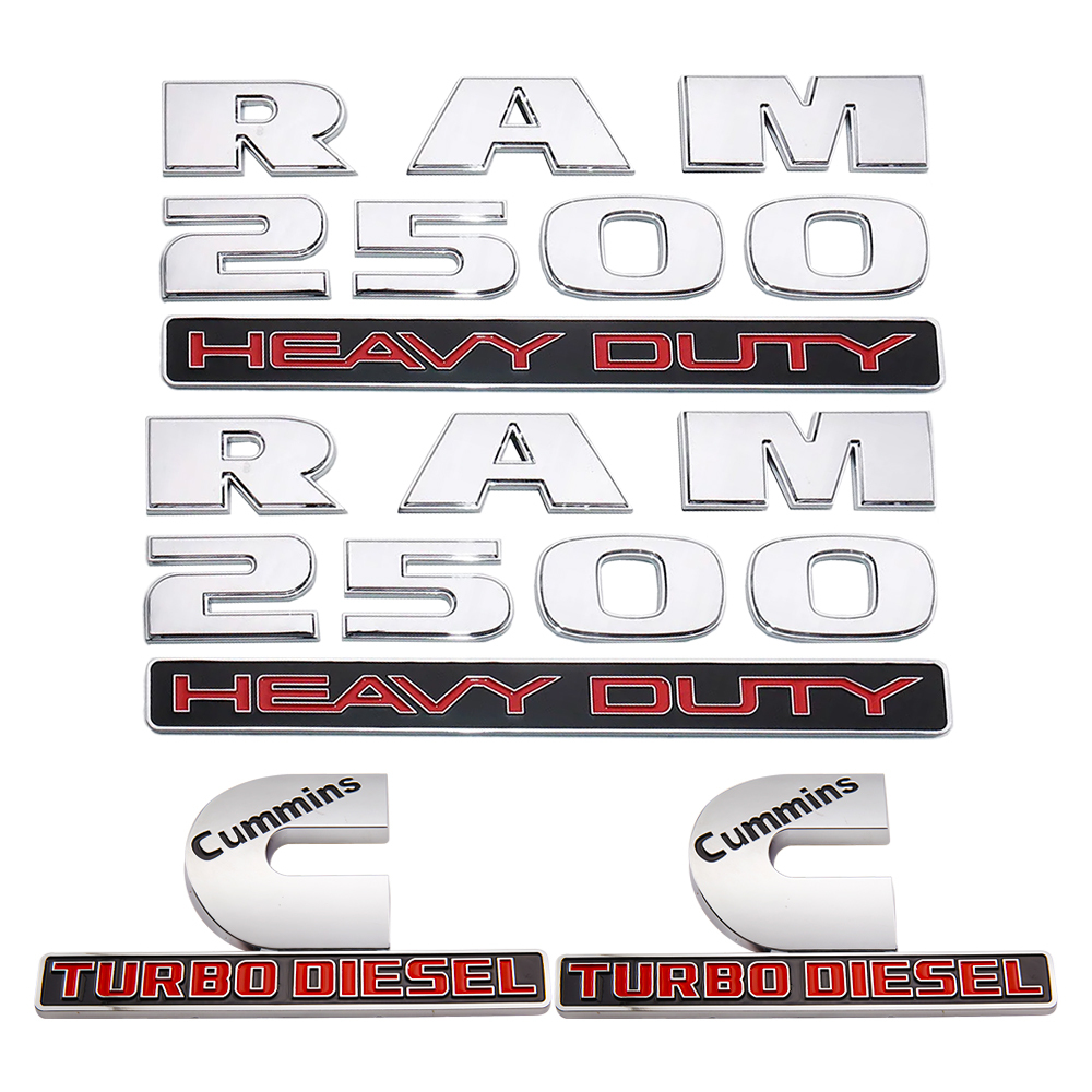 5Pcs 2013-2018 RAM 2500 Heavy Duty Cummins Turbo Diesel Letter Set ABS Chrome Silver Red Dodge