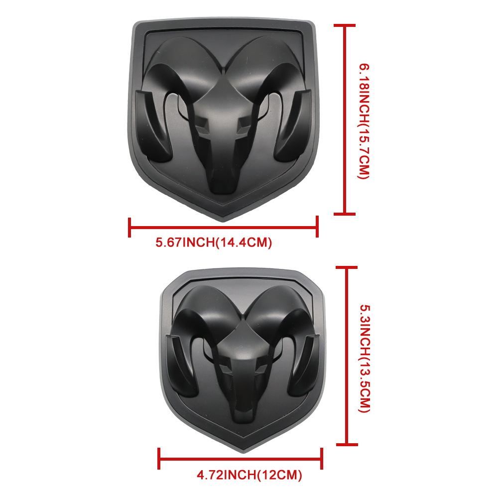 2Pcs 2013-2018 Ram 1500 2500 3500 Front & Rear RAMS Head Emblem Matte Black 68218155AB 68140322AA