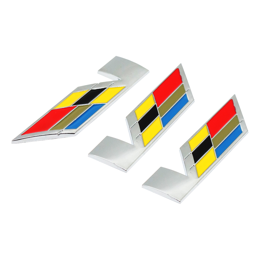 3PCS Escalade CT4 XT6 XTS Metal Alloy Rear Trunk Fender V Badge Chrome Cadillac