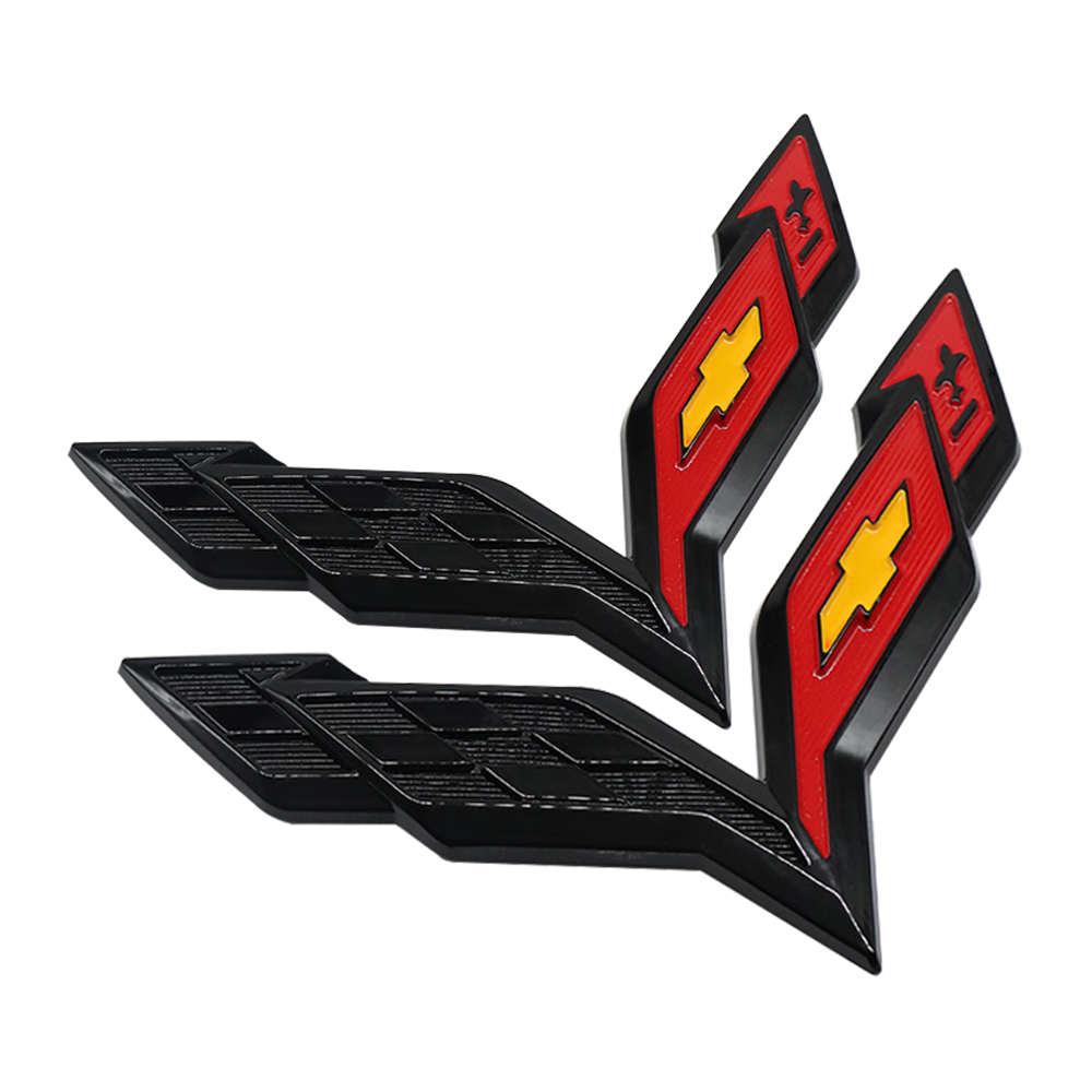 2pcs 2014-2019 C7 Corvette Plastic Front Hood Rear Crossed Flags Badge Black Red Chevrolet 23168616 23168615