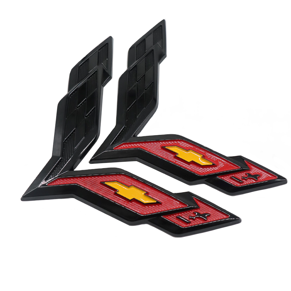2pcs 2014-2019 C7 Corvette Plastic Front Hood Rear Crossed Flags Badge Black Red Chevrolet 23168616 23168615