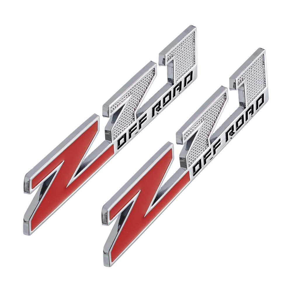 2PCS Silverado Suburban Tahoe Zinc Alloy Z71 Off Road Front Door Side Badge Chrome Red Chevrolet