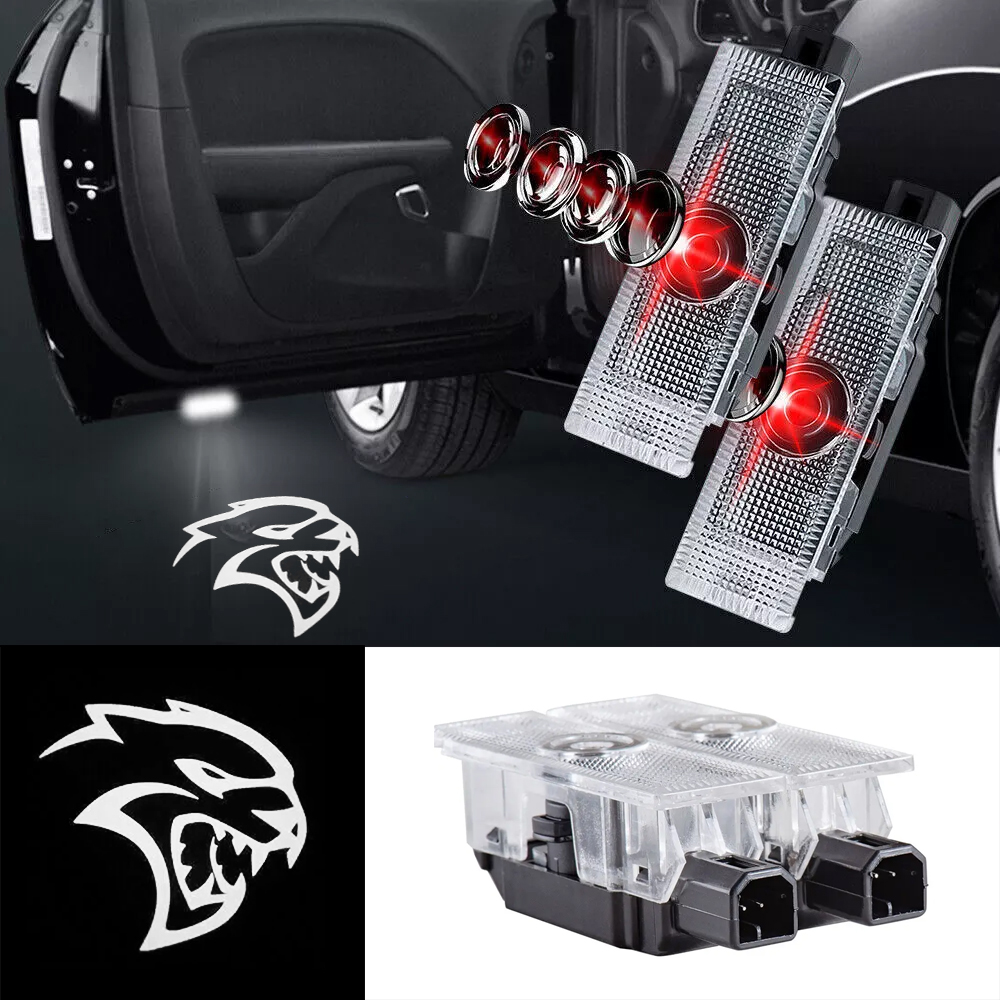 2pcs For 2008-2023 Challenger Hellcat HD Car LED Door Courtesy Puddle projector Light White Dodge 