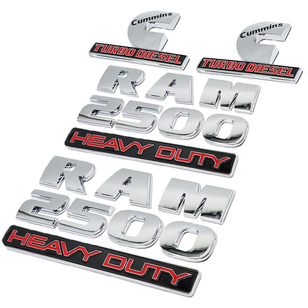 5Pcs 2013-2018 RAM 2500 Heavy Duty Cummins Turbo Diesel Letter Set ABS Chrome Silver Red Dodge