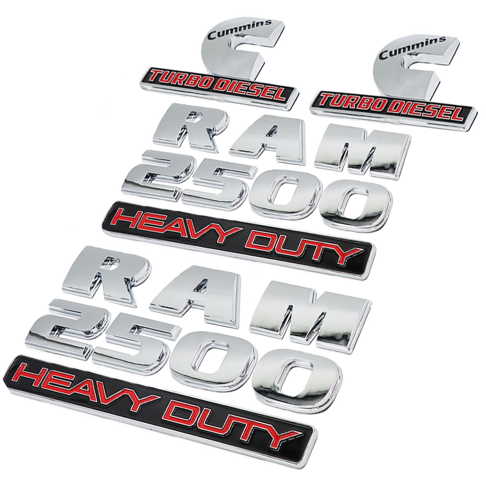 5Pcs 2013-2018 RAM 2500 Heavy Duty Cummins Turbo Diesel Letter Set ABS Chrome Silver Red Dodge