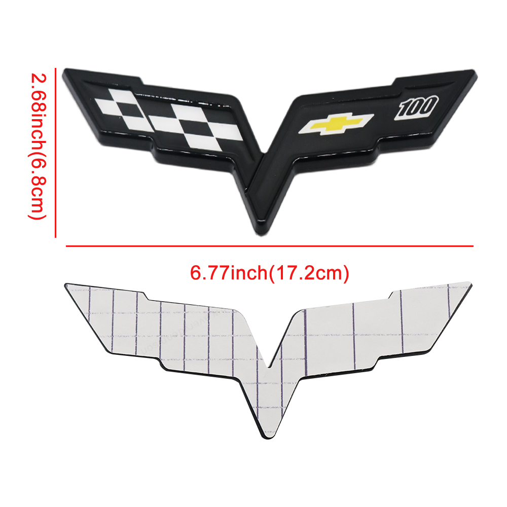 1pc 2005-2013 C6 Corvette Plastic Front Rear Crossed Flag Badge Gloss Black Chevrolet