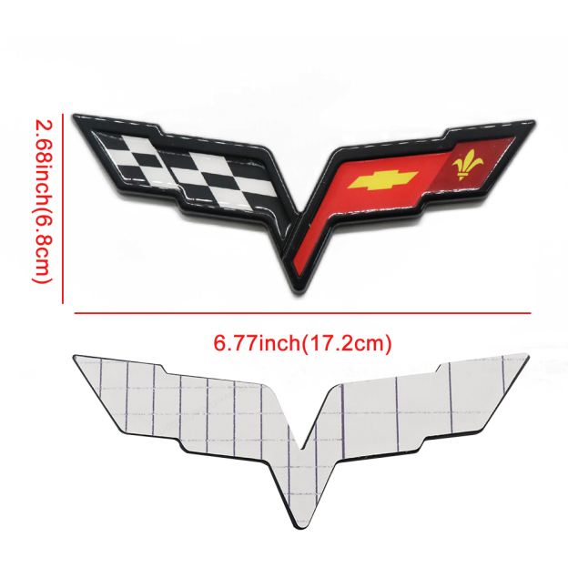 2pcs 2005-2013 C6 Corvette Plastic Front Hood Rear Crossed Flags Badge Gloss Chevrolet