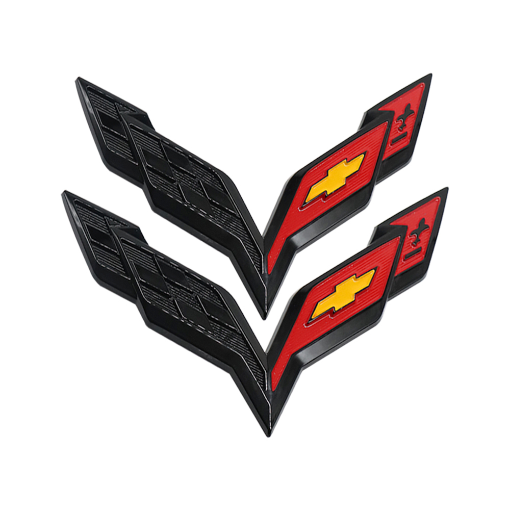 2pcs 2014-2019 C7 Corvette Plastic Front Hood Rear Crossed Flags Badge Black Red Chevrolet 23168616 23168615