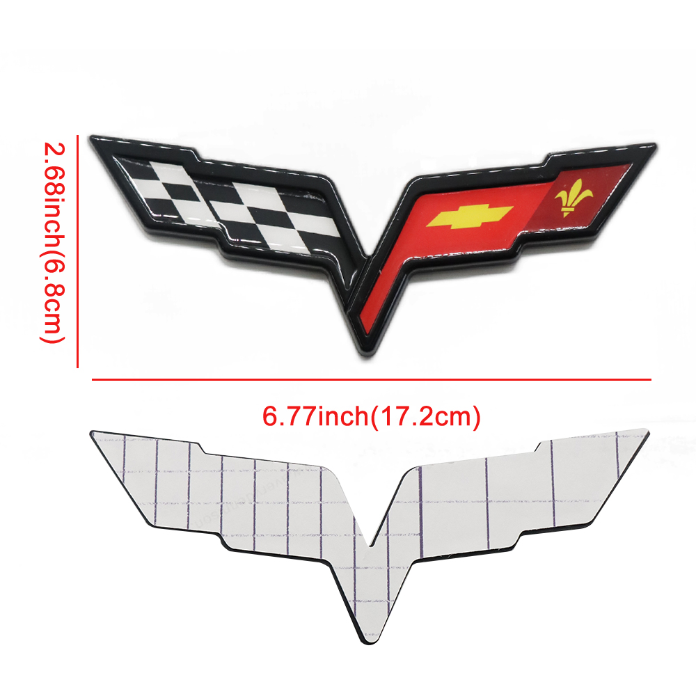 1pcs 2005-2013 C6 Corvette Plastic Front Rear Crossed Flags Badge Black Red Chevrolet