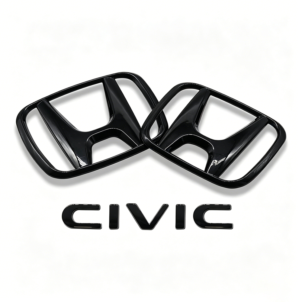 1Set 2021-2024 Civic ABS Front Grille Rear Emblem Gloss Black Honda 75722-TBA-A00
