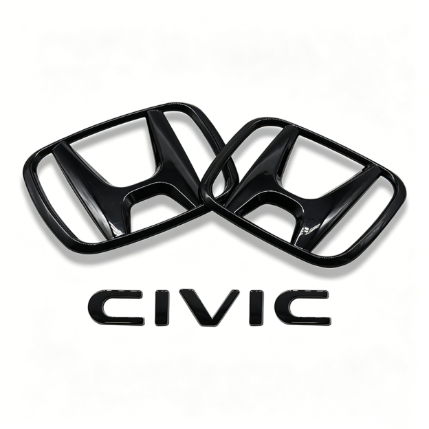 1Set 2021-2024 Civic ABS Front Grille Rear Emblem Gloss Black Honda 75722-TBA-A00