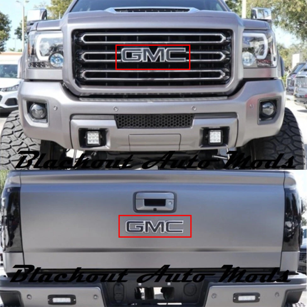 2Pcs 2019-2025 Sierra 1500 2500HD 3500HD Plastic Front Rear Overlay Emblem Gloss Black GMC