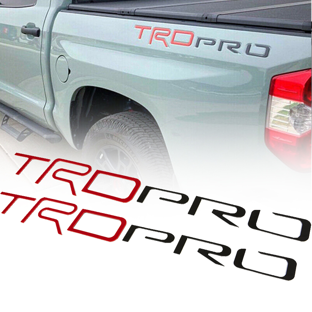2Pcs 2014-2021 3D Truck Bedside Inserts Emblem Tundra TRD PRO Letter Black Red Toyota