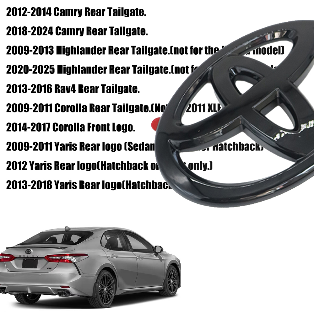 1PC Camry Highlander Corolla Yaris Logo Emblem Overlay Rear Gloss Black Toyota