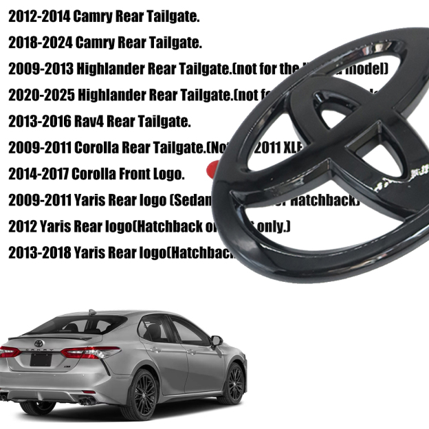 1PC Camry Highlander Corolla Yaris Logo Emblem Overlay Rear Gloss Black Toyota