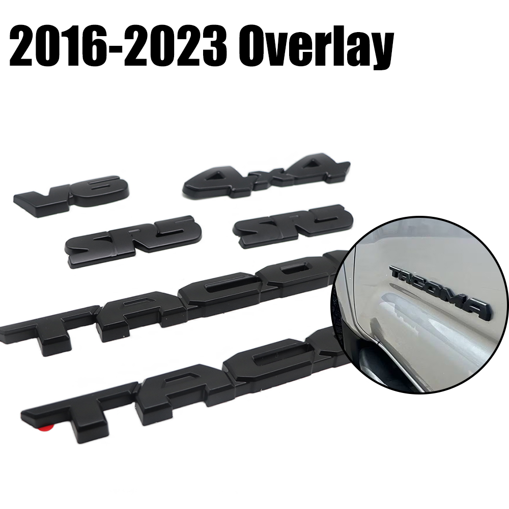 4PCS 2016-2023 Tacoma Emblem Overlay 3D Badge Letters Kit SR5 V6 4x4 Matte Blackout Toyota