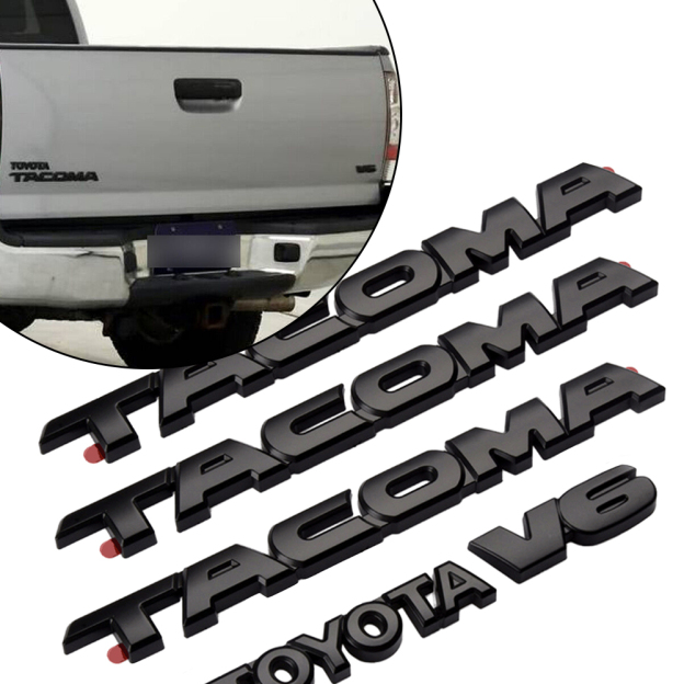 5pcs 2005-2015 Tacoma Tailgate V6 SR5 Emblem Overlay Kit Rear Trunk Badge Matte Black Toyota 