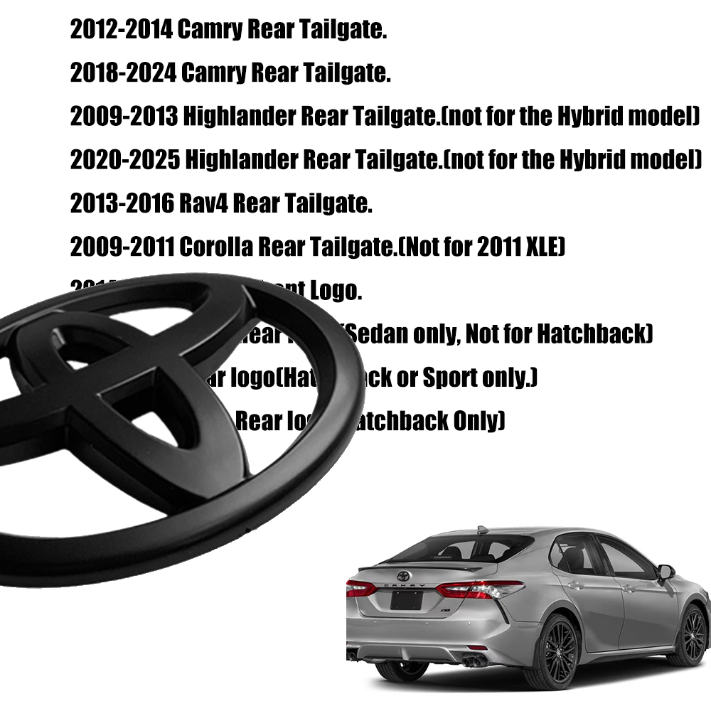 1PC Camry Highlander Corolla Yaris Logo Emblem Overlay Rear Matte Black Toyota