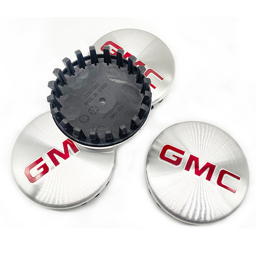 Brushed Silver & Red 83mm Center Cap for GMC Sierra, Yukon & Chevrolet Silverado, Tahoe