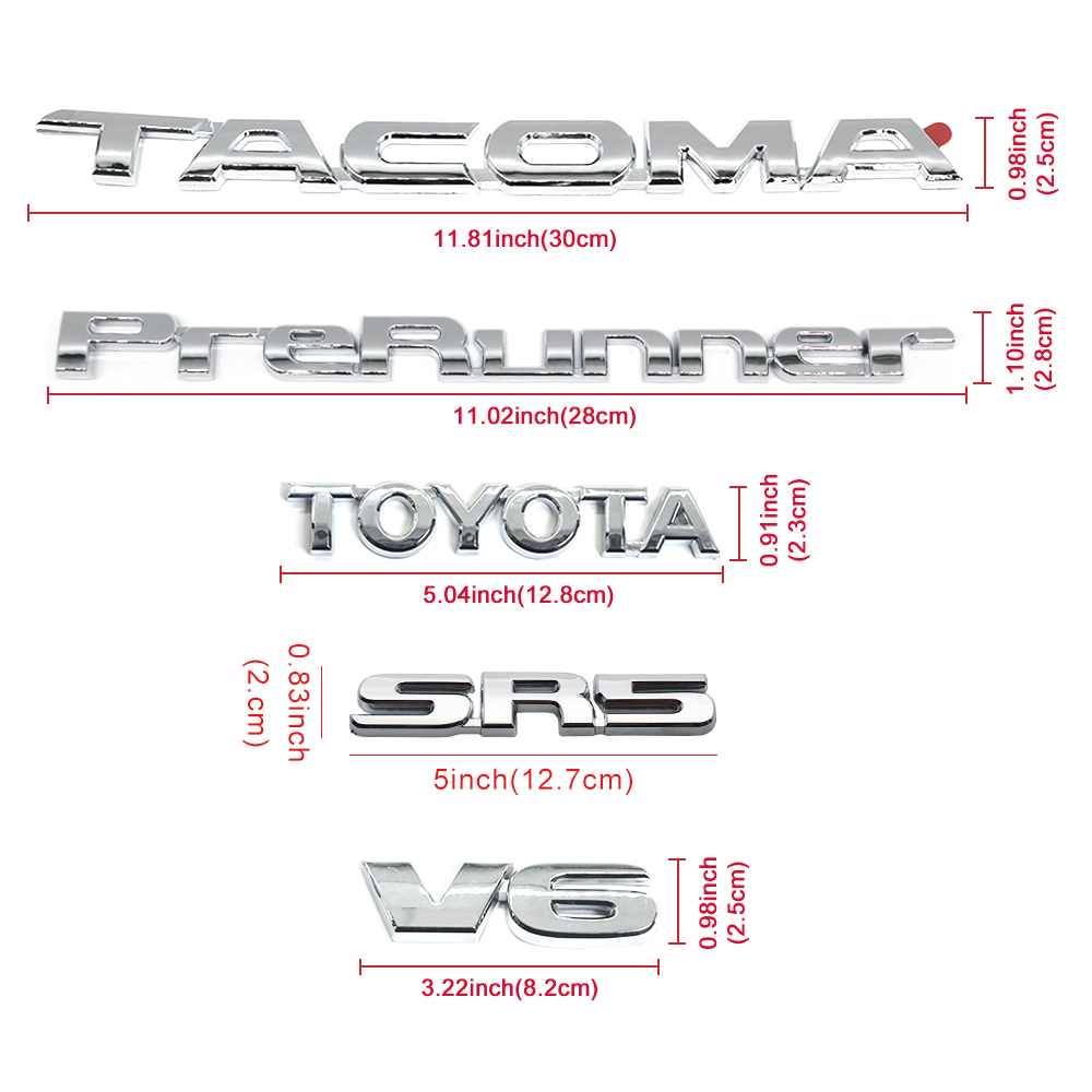7pcs 2005-2015 Tacoma Tailgate V6 SR5 Emblem Kit Rear Trunk Badge Gloss Chrome Toyota 