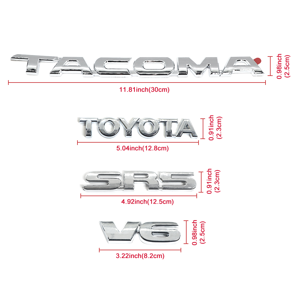4X 2005-2015 Tacoma Tailgate V6 SR5 Emblem Kit Rear Trunk Badge Gloss Chrome Toyota 