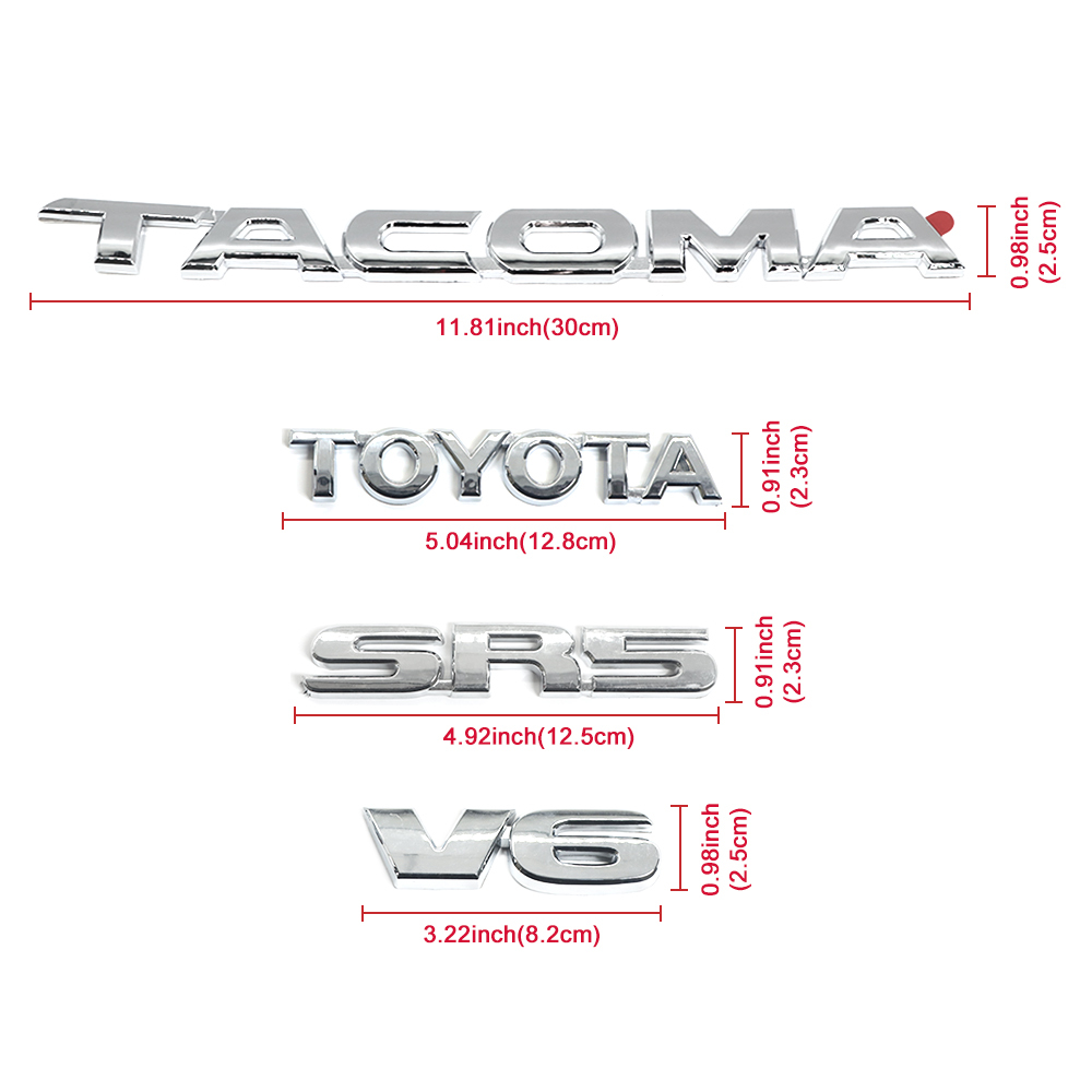 4X 2005-2015 Tacoma Tailgate V6 SR5 Emblem Kit Rear Trunk Badge Gloss Chrome Toyota 