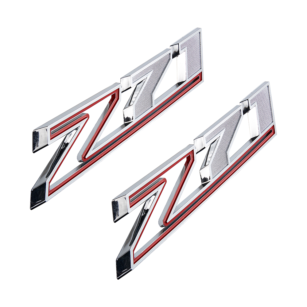 2Pcs 2019-2025 Silverado 1500 Z71 ABS Plastic Fender Side Badge Decal Chrome Red Chevrolet