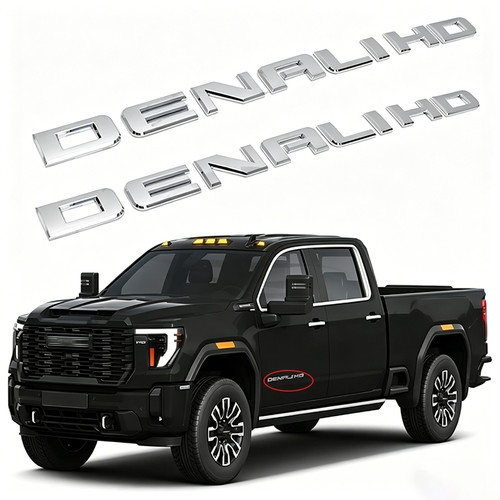 2Pcs 2011-2019 Sierra Denali 2500HD 3500HD Plastic Side Door Tailgate Letters Gloss Silver GMC