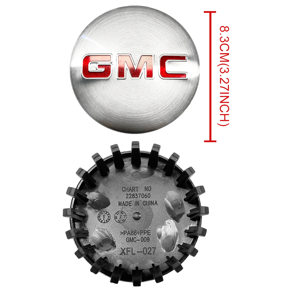 Brushed Silver & Red 83mm Center Cap for GMC Sierra, Yukon & Chevrolet Silverado, Tahoe