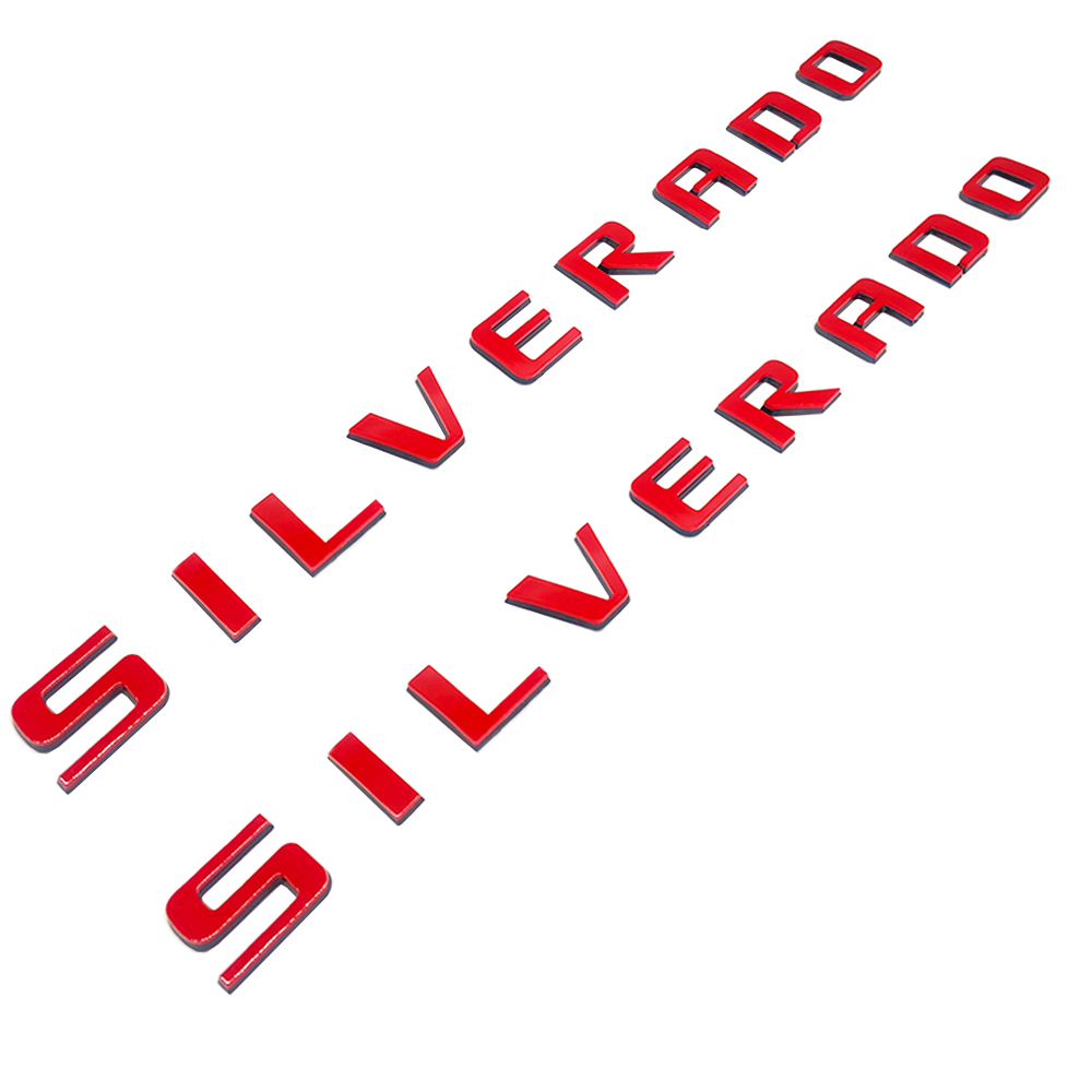 2pcs 2007-2018 Silverado 1500 2500 Plastic Front Rear Door Side Letters Red Chevrolet