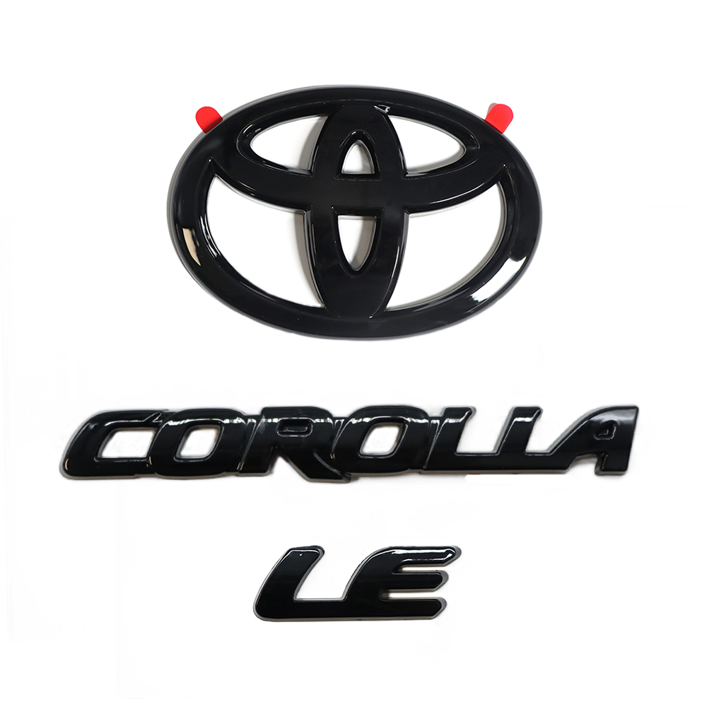 3PC 2020-2025 Corolla LE ABS Plastic Rear Tailgate Blackout Overlay Emblem Gloss Black Toyota
