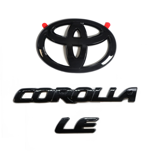 3PC 2020-2025 Corolla LE ABS Plastic Rear Tailgate Blackout Overlay Emblem Gloss Black Toyota