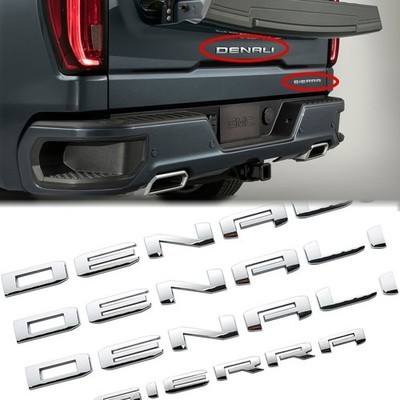 4Pcs 2019-2024 Denali Sierra 1500 2500HD 3500HD ABS Plastic Door Side Letters Gloss Silver GMC