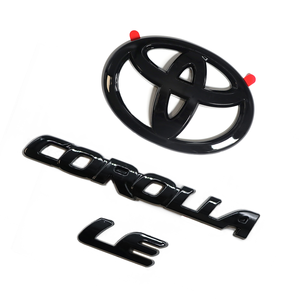 3PC 2020-2025 Corolla LE ABS Plastic Rear Tailgate Blackout Overlay Emblem Gloss Black Toyota