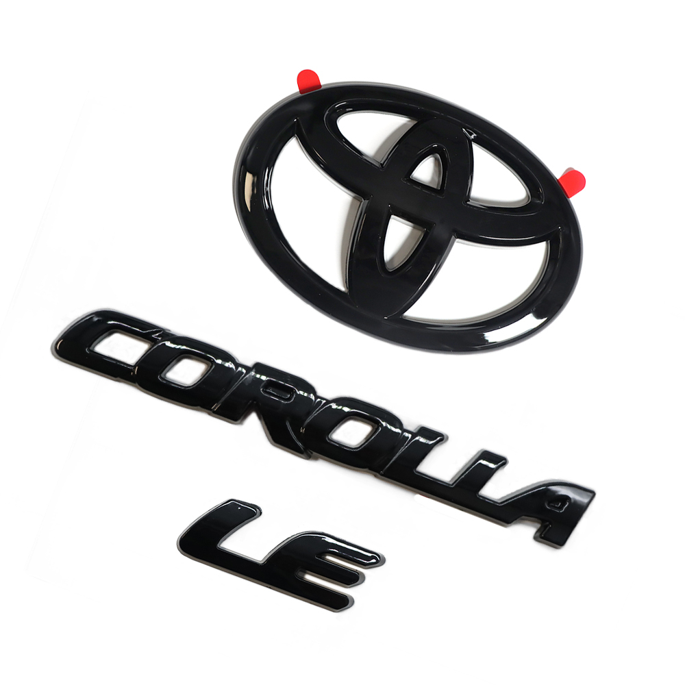 3PC 2020-2025 Corolla LE ABS Plastic Rear Tailgate Blackout Overlay Emblem Gloss Black Toyota
