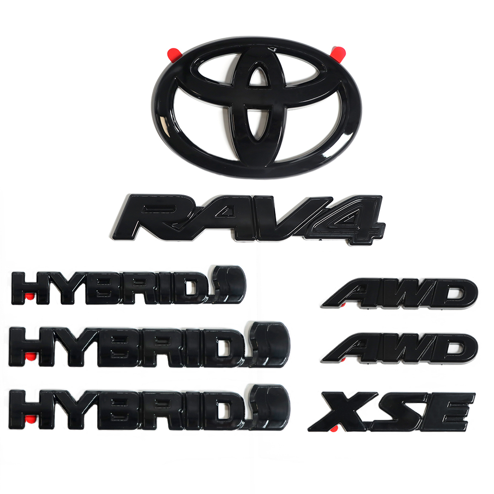 8pcs 2019-2024 Rav4 Hybrid XSE AWD Emblem Overlay Gloss Black Toyota