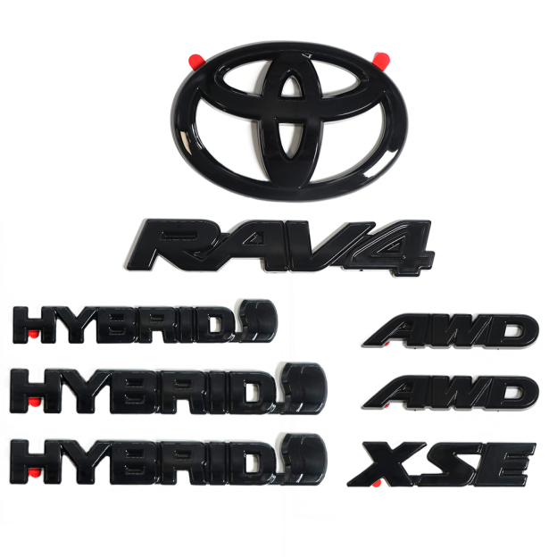 8pcs 2019-2024 Rav4 Hybrid XSE AWD Emblem Overlay Gloss Black Toyota